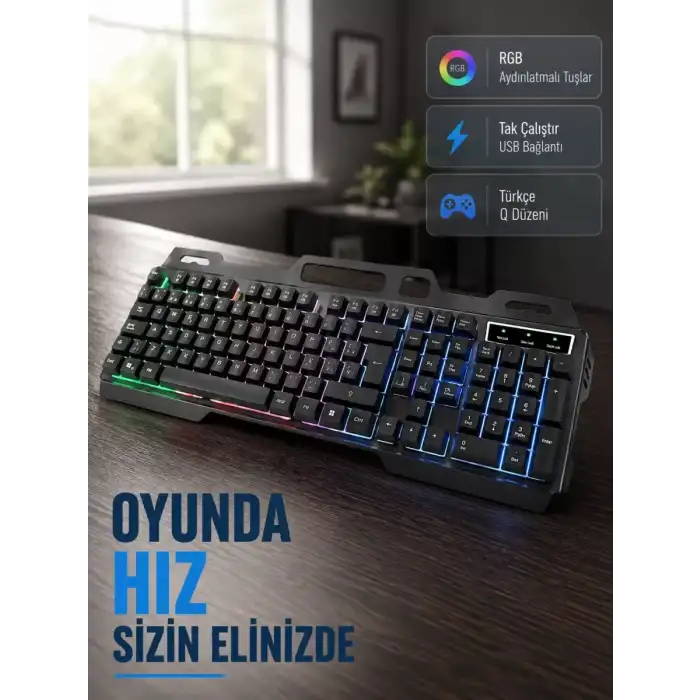 AsilTech Profesyonel Oyuncu Klavye Mouse Seti – RGB Işıklı, Türkçe Q, DPI Ayarlı, Dayanıklı Gövde
