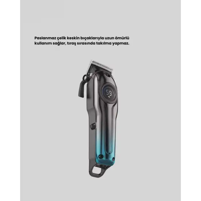 AsilTech Profesyonel Saç Kesme Makinesi – 2000 mAh Şarjlı, LCD Ekranlı