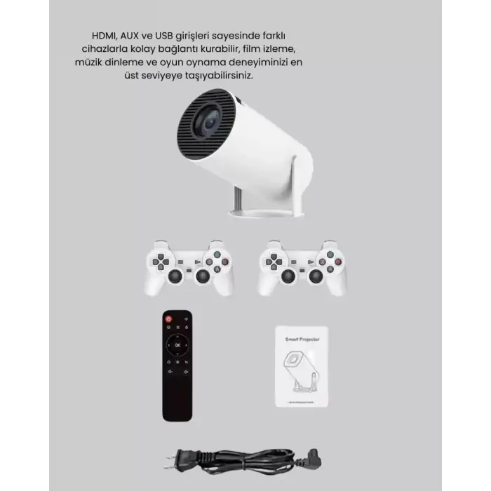 AsilTech Projeksiyon Cihazı 4K Destekli Kablosuz Bağlantılı Bluetooth 5.0