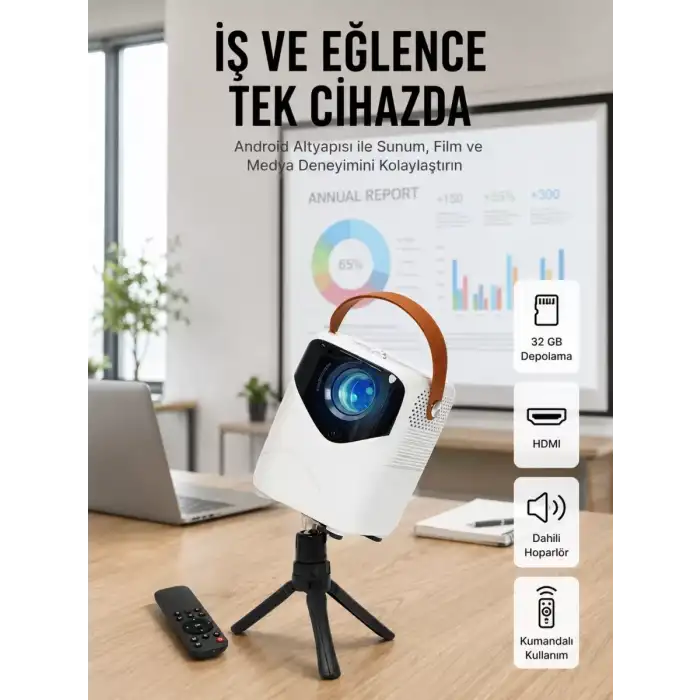 AsilTech Projeksiyon Ev Sineması Bluetooth 4k HD Kaliteli Görüntü Kumandalı