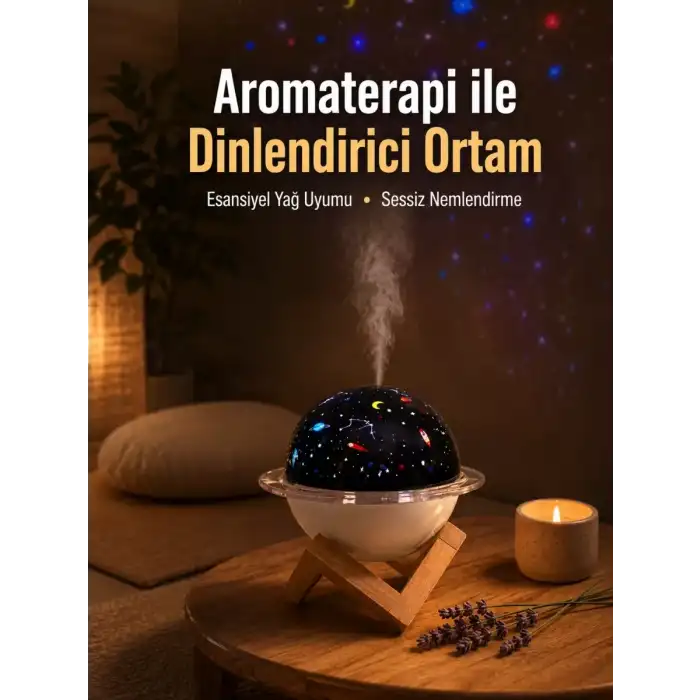 AsilTech Projektör ışıklı, aromaterapi uyumlu mini masaüstü hava nemlendirici cihaz