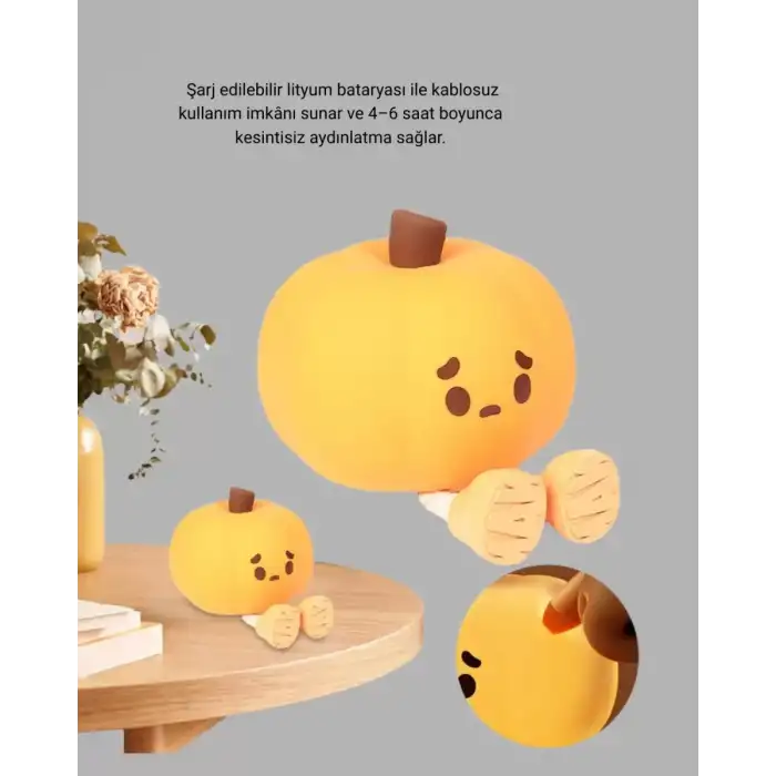 AsilTech Pumpkin LED Night Light Dokunmatik Şarjlı Silikon Gece Lambası Yeni Nesil