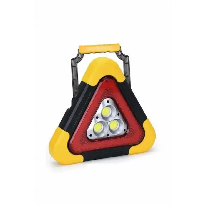 AsilTech Reflektör Güneş Panelli Solarlı Şarjlı Üçgen Işıklı Trafik Reflektör Fener