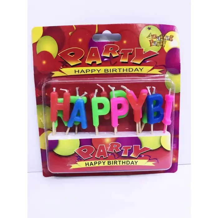 AsilTech Renkli Happy Birthday Yazılı Mum