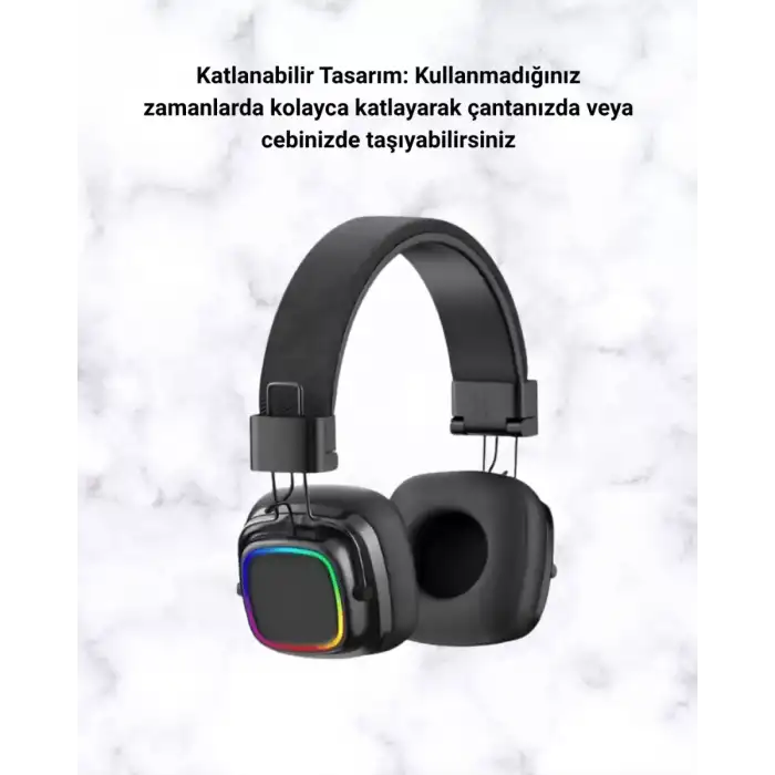 AsilTech Renkli Işık Efektli Bluetooth 5.3 Müzik Kulaklığı Yeni Nesil