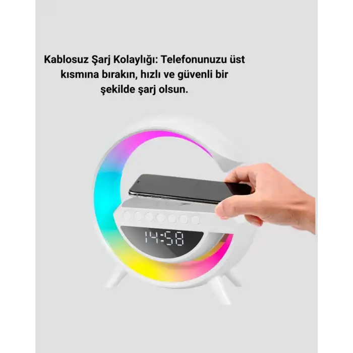 AsilTech Renkli Işıklı 15W Kablosuz Şarjlı Masa Lambası