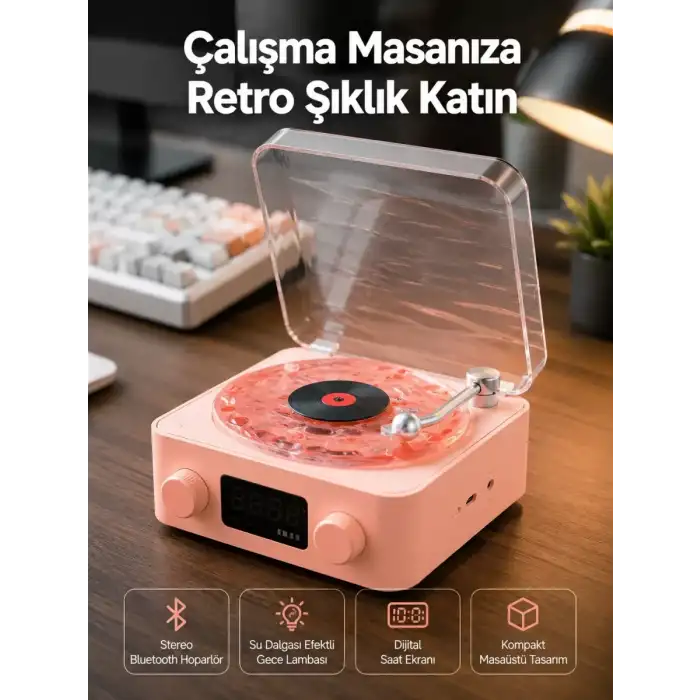 AsilTech Retro Bluetooth Hoparlör – Kristal Ses, Gece Lambası, Saatli Tasarım Yeni Nesil