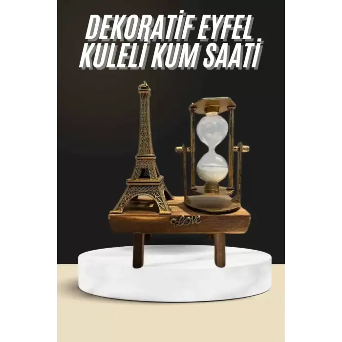 AsilTech Retro Eyfel Kulesi Ve Kum Saati Dekoratif Ahşap Görünümlü Masa Biblosu
