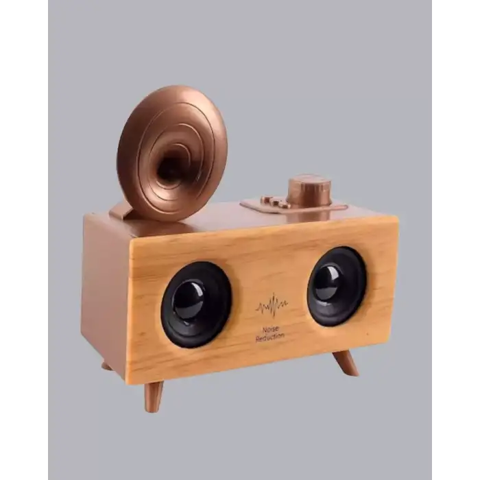 AsilTech Retro Gramafon Bluetooth Hoparlör Çift Stereo Sesli FM Radyo Destekli