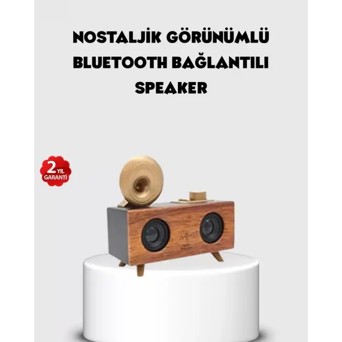 AsilTech Retro Gramofon Tasarımlı Bluetooth Hoparlör – 3D Stereo Ses, 1800 mAh Batarya