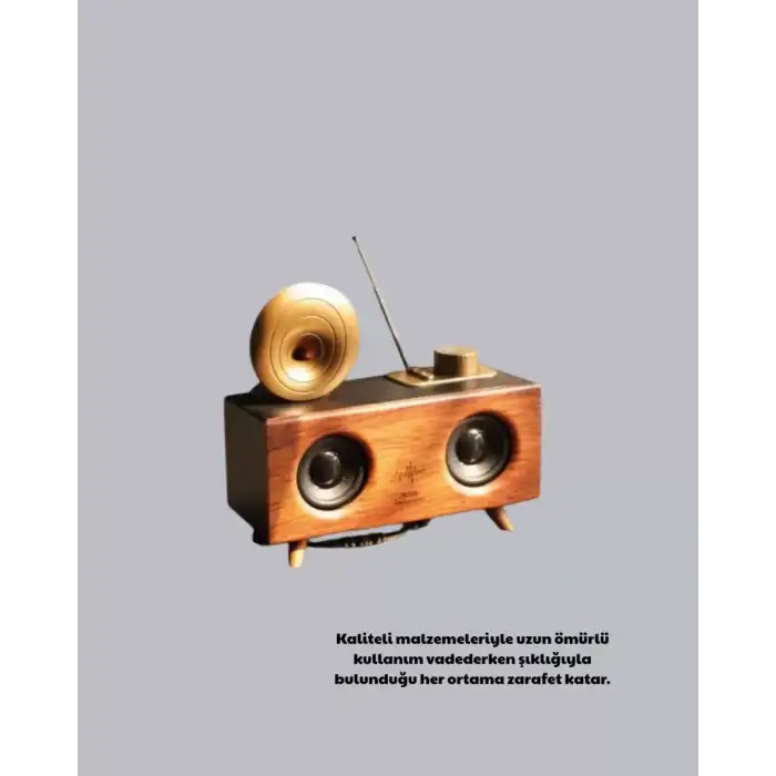 AsilTech Retro Gramofon Tasarımlı Bluetooth Hoparlör – 3D Stereo Ses, 1800 mAh Batarya