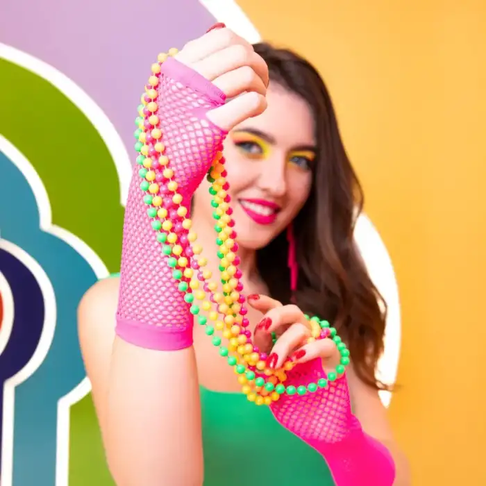 AsilTech Retro Neon Fuşya File Parmaksız Eldiven 26 cm