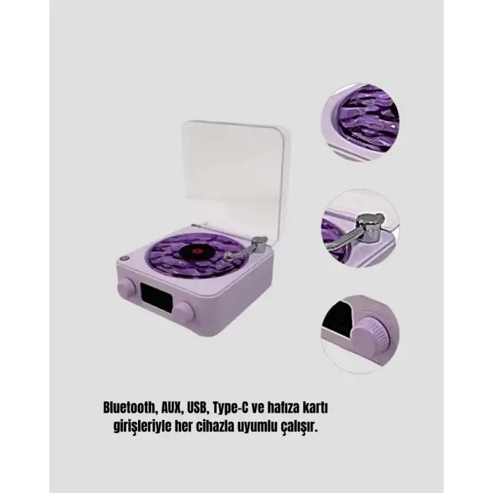 AsilTech Retro Pikap Hoparlör Bluetooth AUX USB Type-C Projektörlü 360° Sesli Taşınabilir