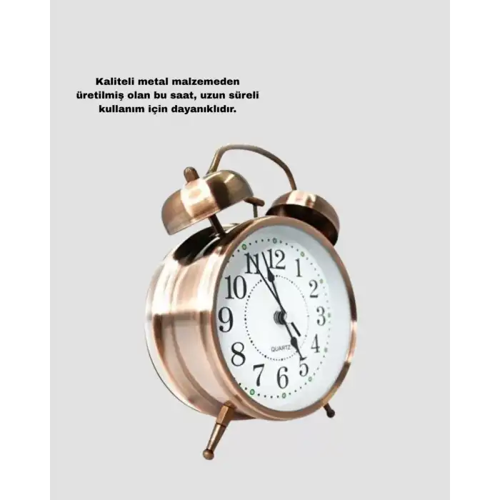 AsilTech Retro Tarz Bronz Dekoratif Masa Saati Metal Gövde Yüksek Sesli Alarm
