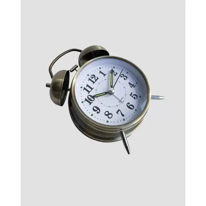 AsilTech Retro Tarz Bronz Dekoratif Masa Saati Metal Gövde Yüksek Sesli Alarm