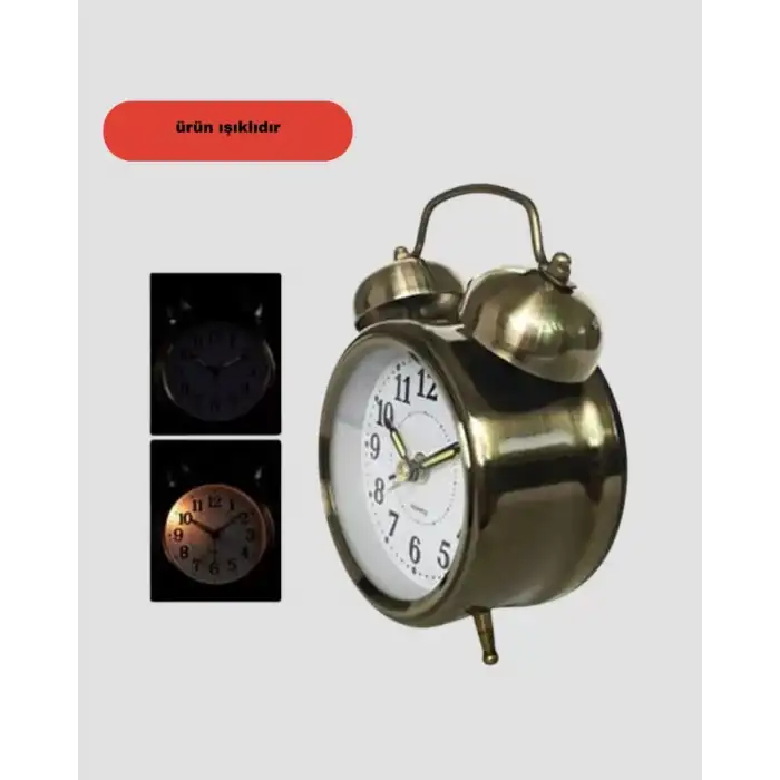AsilTech Retro Tarz Bronz Dekoratif Masa Saati Metal Gövde Yüksek Sesli Alarm