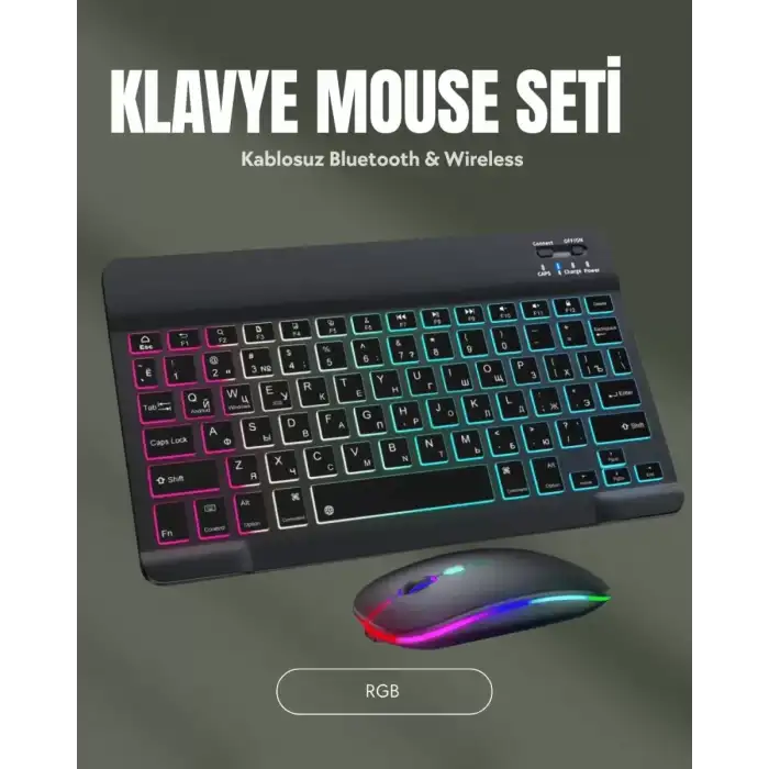 AsilTech RGB Aydınlatmalı Şarjlı Kablosuz Klavye ve Mouse Seti – Modern ve Kompakt Tasarım