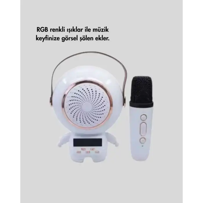 AsilTech RGB Işıklı Astronot Bluetooth Hoparlör Karaoke Mikrofonlu