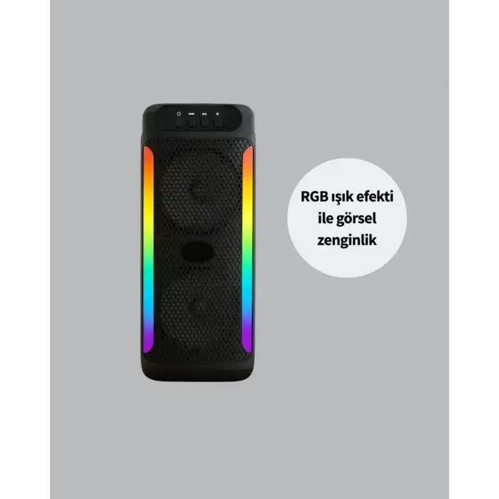 AsilTech RGB Işıklı Çift Hoparlörlü Taşınabilir Bluetooth Speaker ve Mikrofon