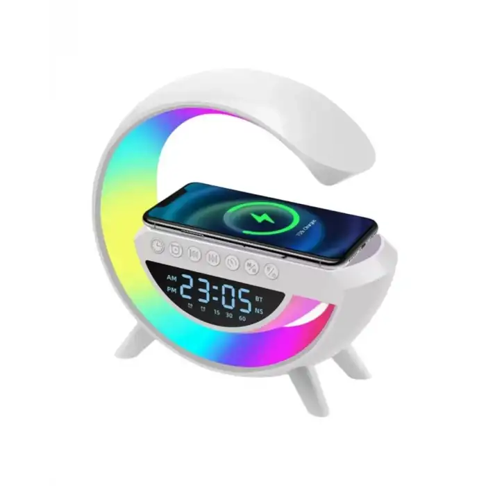 AsilTech RGB Işıklı Kablosuz Şarjlı Bluetooth Hoparlör Saat ve Alarm Özellikli