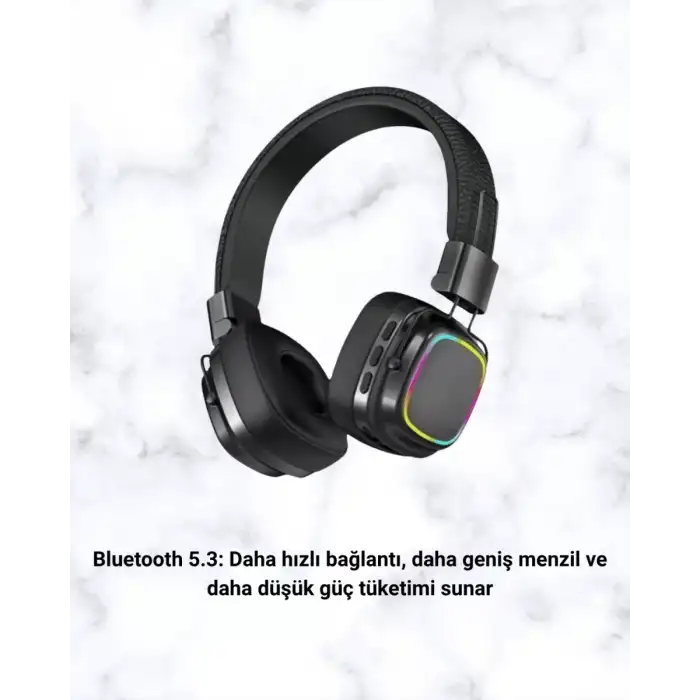 AsilTech RGB Işıklı Katlanabilir Bluetooth 5.3 Kulak Üstü Kulaklık