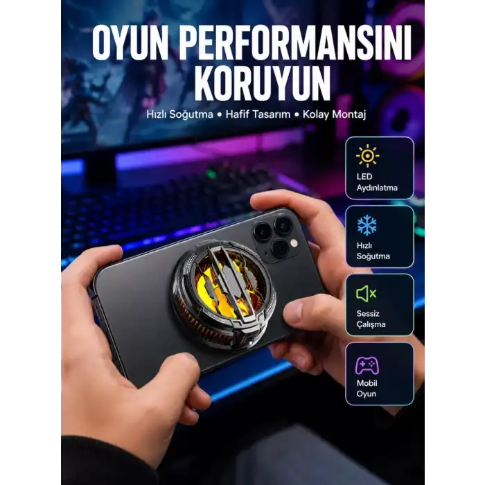 AsilTech RGB Işıklı Sessiz Fanlı Telefon Soğutucu