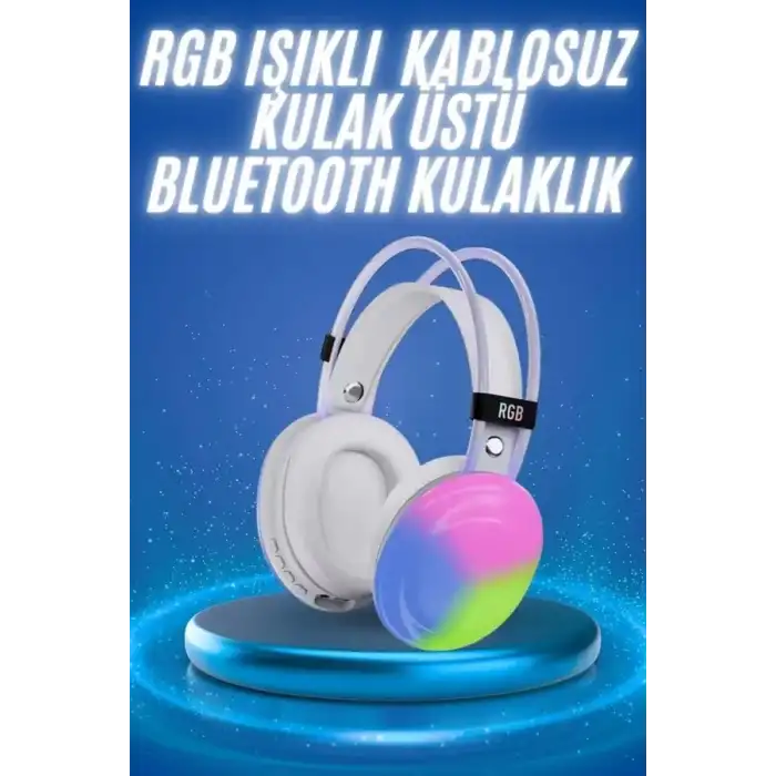 AsilTech RGB Işıklı Yüksek Ses Kaliteli Kablosuz Kulak Üstü Bluetooth Kulaklık