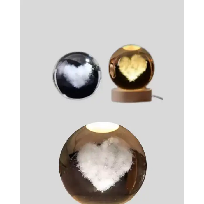 AsilTech Romantik Kalpli Kristal Cam Küre USB’li Işıklı Dekoratif Obje