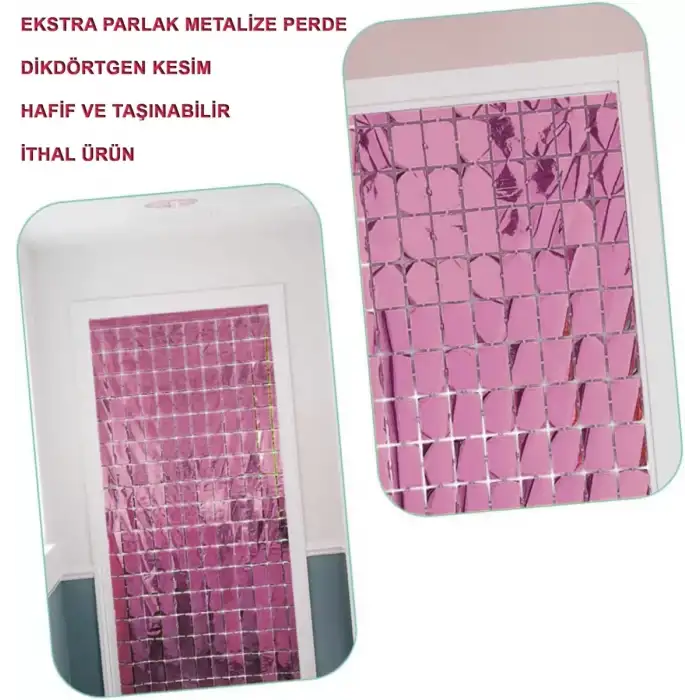 AsilTech Rose Gold Disko Dikdörtgen Kesim Kapı Perdesi