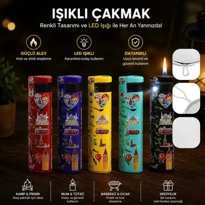 AsilTech Rüzgar Çakmağı - LED Işıklı - Türkiye Temalı - Renkli