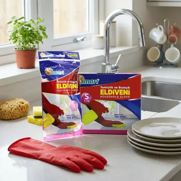 AsilTech S Beden Temizlik ve Bulaşık Eldiveni - Doğal Pamuk Astarlı - Plastik
