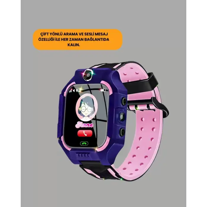 AsilTech S10 Akıllı Çocuk Saati Mor Model Çift Yönlü Konuşma ve SOS Fonksiyonu
