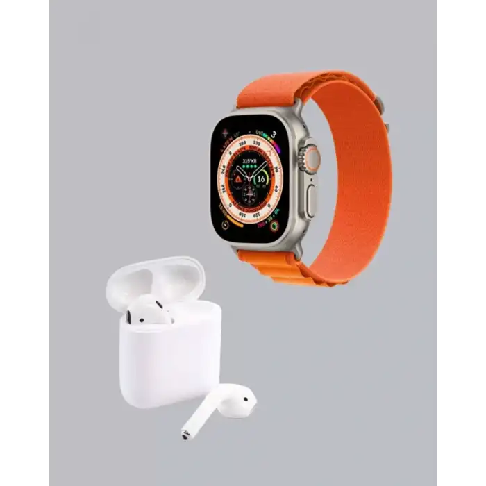 AsilTech S8 Ultra Akıllı Saat ve Bluetooth Kablosuz Kulaklık 2’li Set