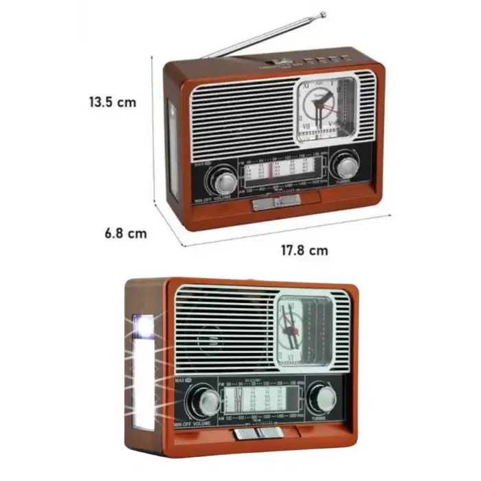 AsilTech Saatli Fenerli Bluetooth Nostaljik Radyo AUX SD USB Girişli Bluetooth Hoparlör