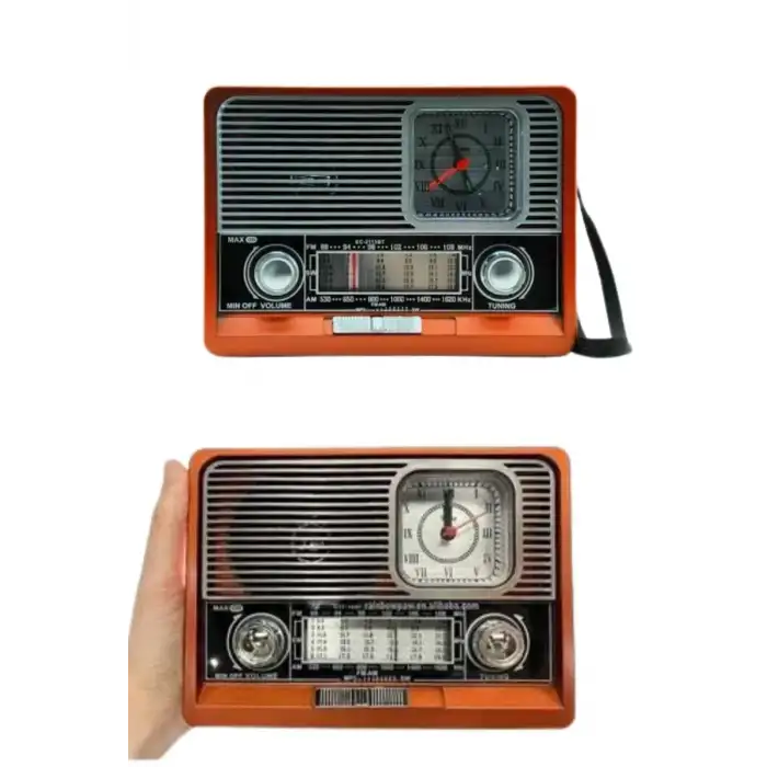 AsilTech Saatli Fenerli Bluetooth Nostaljik Radyo AUX SD USB Girişli Bluetooth Hoparlör