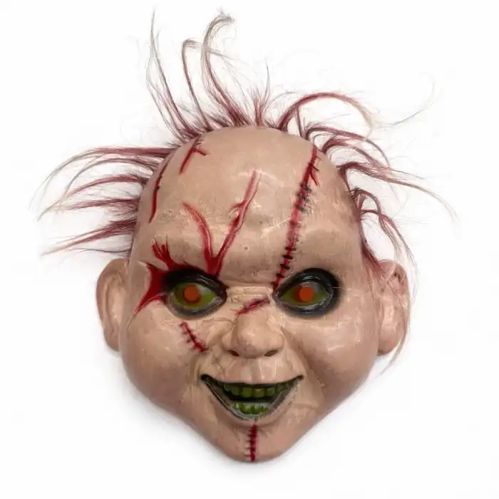 AsilTech Saçlı Chucky Korku Maskesi – Gerçekçi Dikişli ve Detaylı Maske