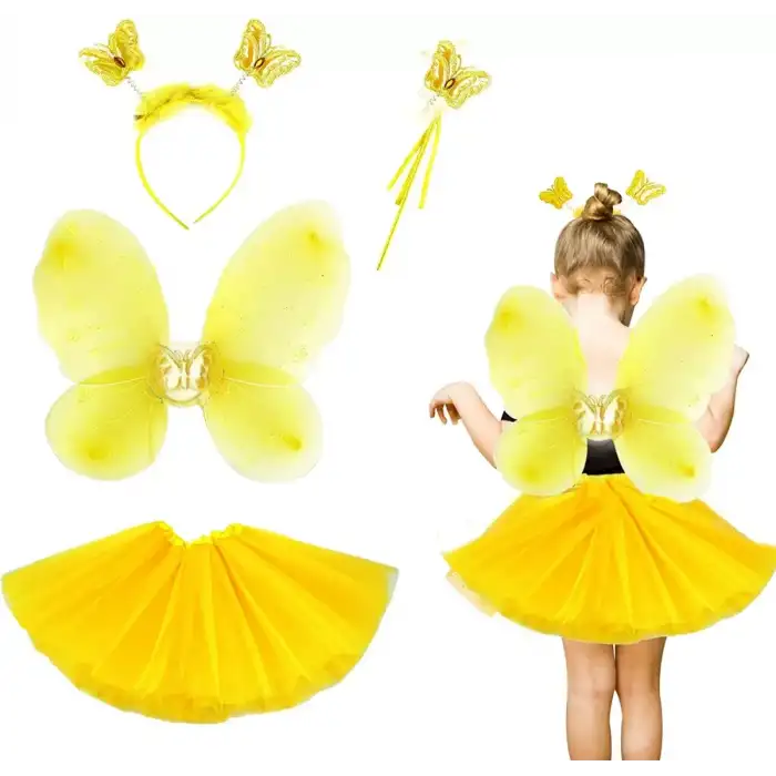 AsilTech Sarı Kelebek Kostümü Çocuk 4 Parça Set