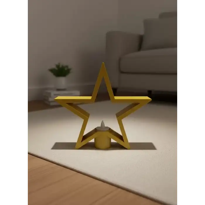 AsilTech Sarı Yıldız Mumluk Modern Salon ve Raf Dekoru