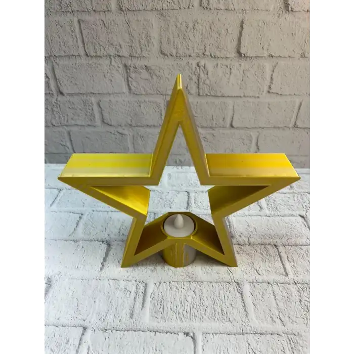 AsilTech Sarı Yıldız Mumluk Modern Salon ve Raf Dekoru