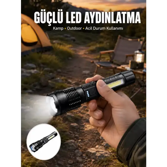 AsilTech Şarjlı El Feneri Yüksek Işık Gücü Uzun Menzil