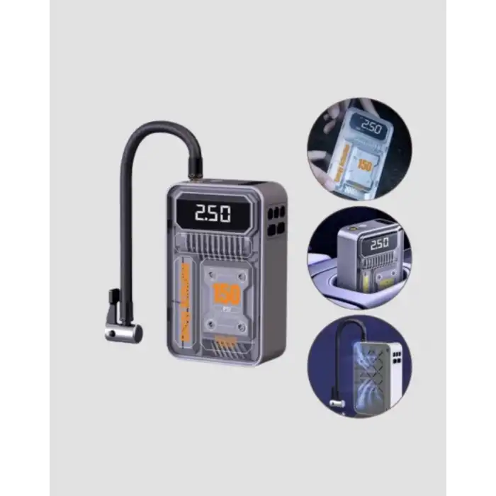 AsilTech Şarjlı Kablosuz Hava Pompası – 150 PSI Basınç, LED Ekran ve 6000mAh Batarya