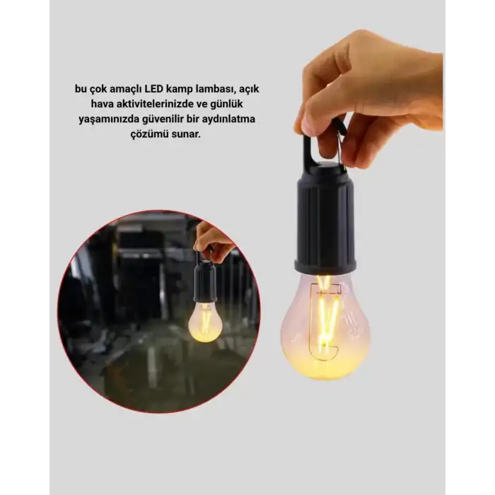 AsilTech Şarjlı Kancalı LED Lamba – Kamp, Balkon ve Acil Durum Işığı