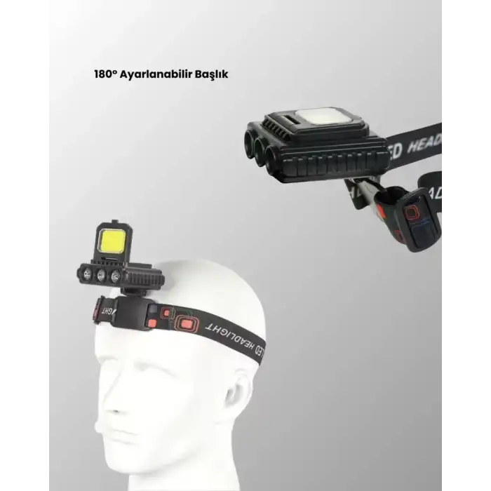 AsilTech Şarjlı LED Kafa Lambası 800 Lumen COB XPE Ayarlanabilir Başlıklı