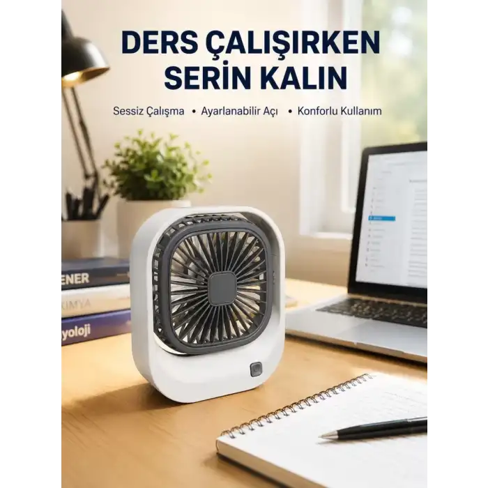 AsilTech Şarjlı Masaüstü Fan 3 Kademeli Güçlü Hava Akışı
