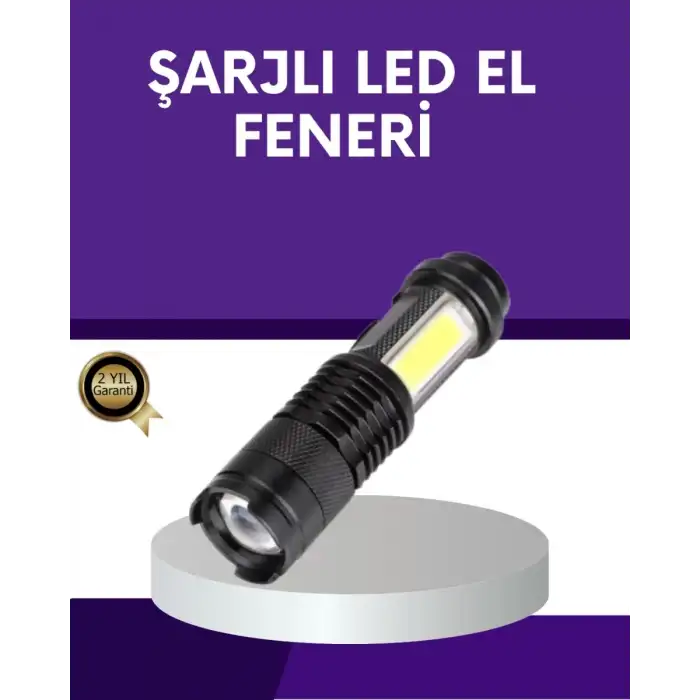 AsilTech Şarjlı Mini LED El Feneri 2000 Lümen Su Geçirmez