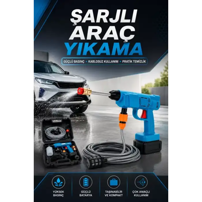 AsilTech Şarjlı Oto Yıkama, Bahçe Sulama Tabancası Makinesi Yüksek Basınçlı