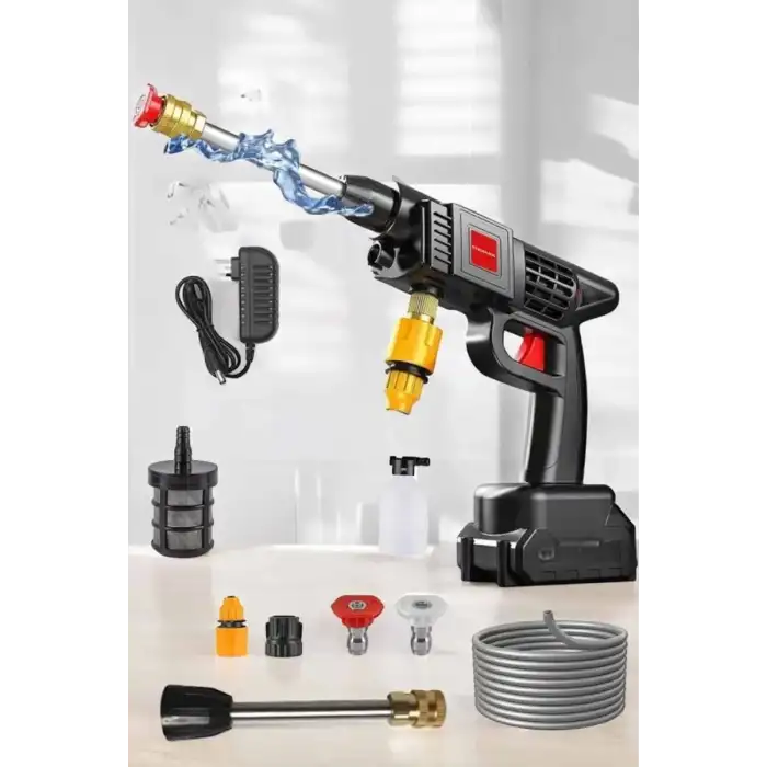 AsilTech Şarjlı Oto Yıkama Tabancası Su Basınçlı Hazneli Bataryalı