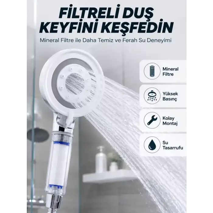 AsilTech Şeffaf Filtre Hazneli Duş Başlığı Güçlü Akışlı Pratik Banyo Duşu