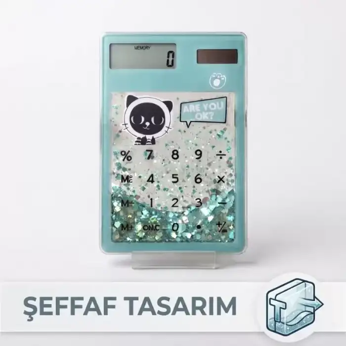 AsilTech Şeffaf Hesap Makinesi - Sevimli Simli Tasarım