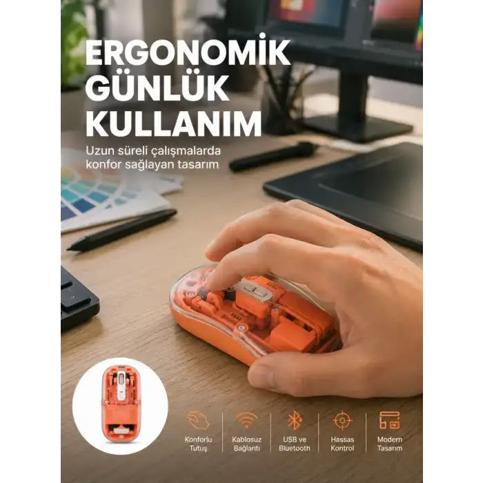 AsilTech Şeffaf Kablosuz Mouse Bluetooth Bağlantılı Sessiz Tıklama Yeni Nesil